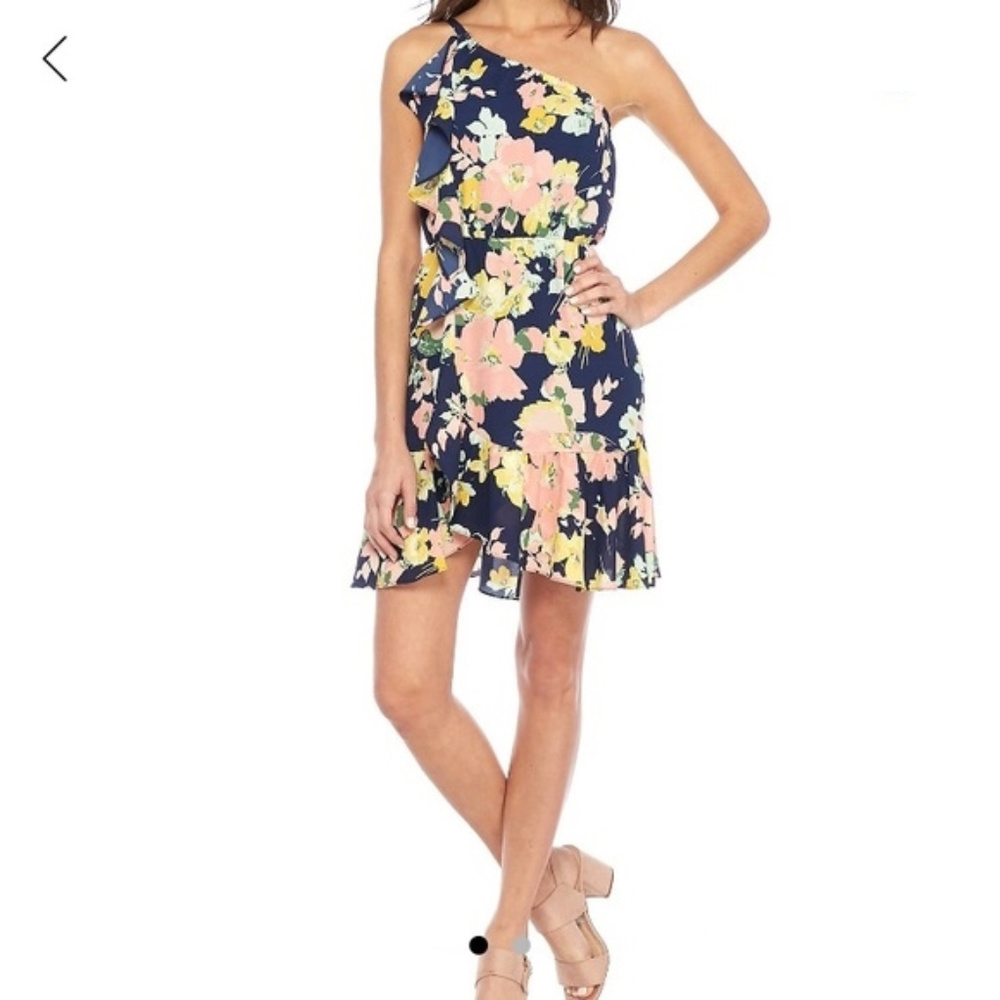 NWOT Kaari Blue One Shoulder Ruffle Dress XL